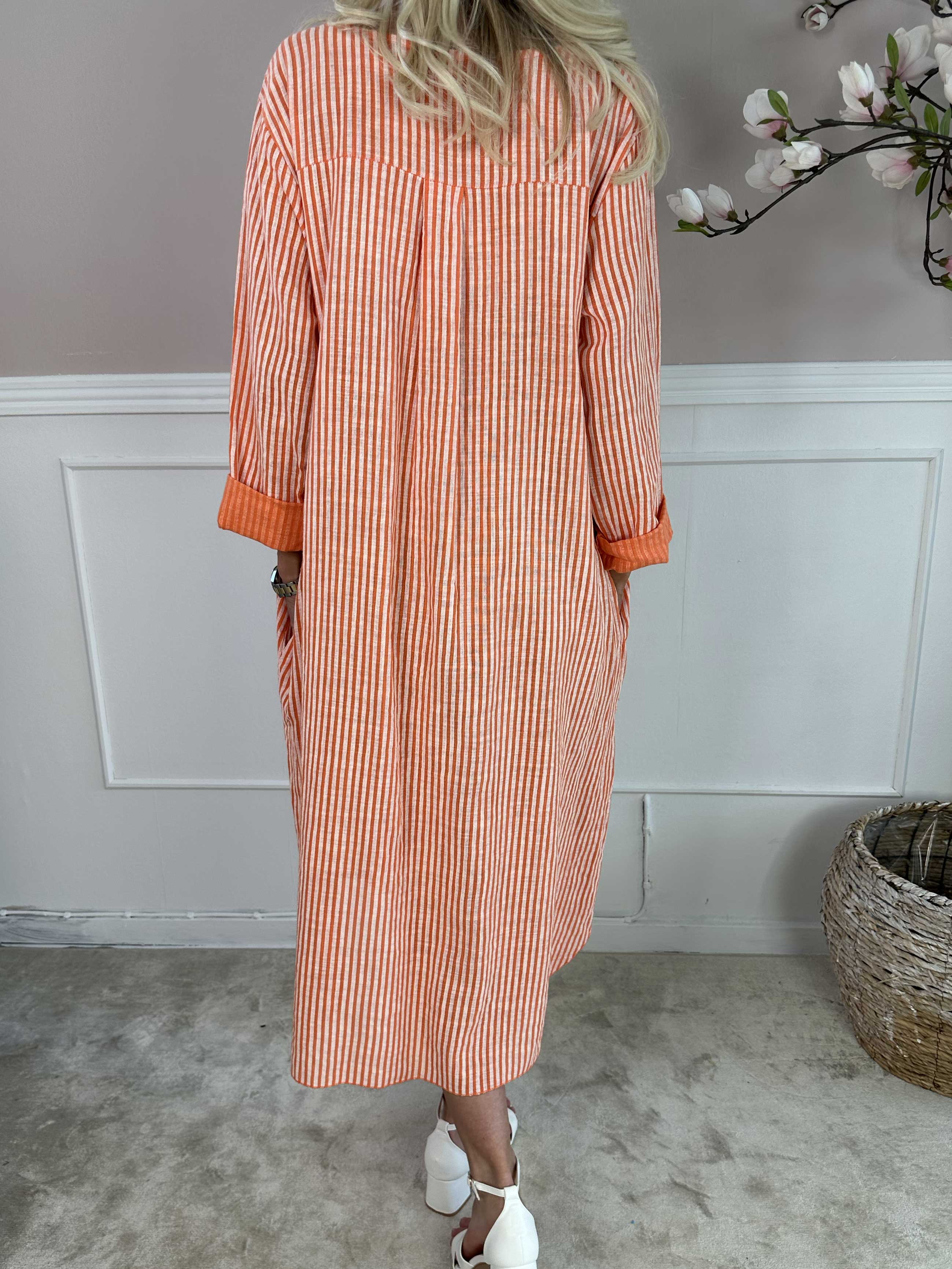 Arizona Stripe - Lång bomullsklänning i linneliknande tyg